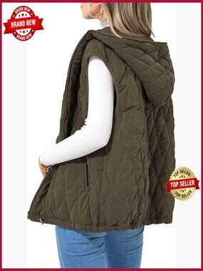 Sleeveless Hooded Zip Up Vest Jacket Trendy Winter Coat Outerwear